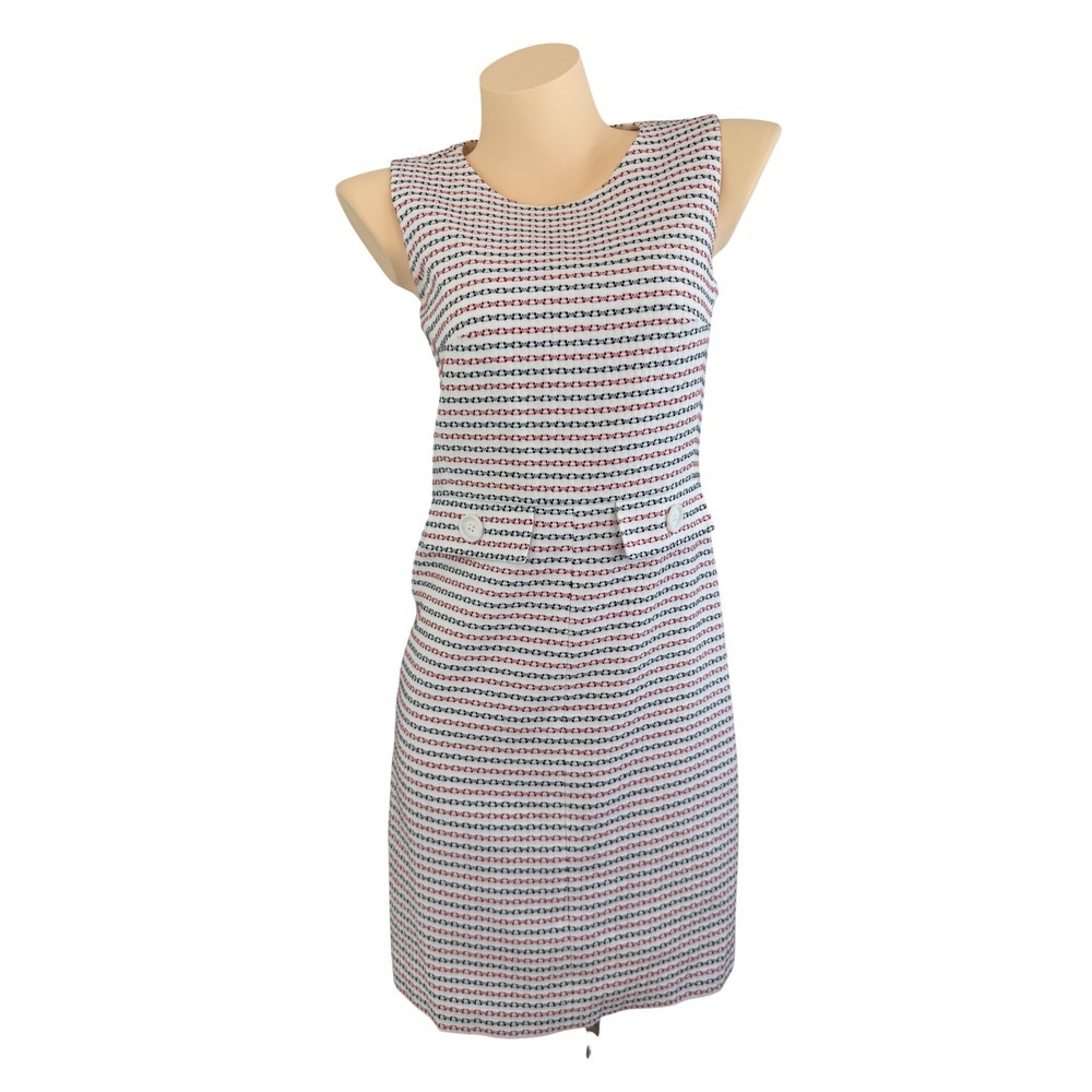 Preppy Mod Brooks Brothers White Red Blue Tweed Sleeveless Shift Dress Size 0